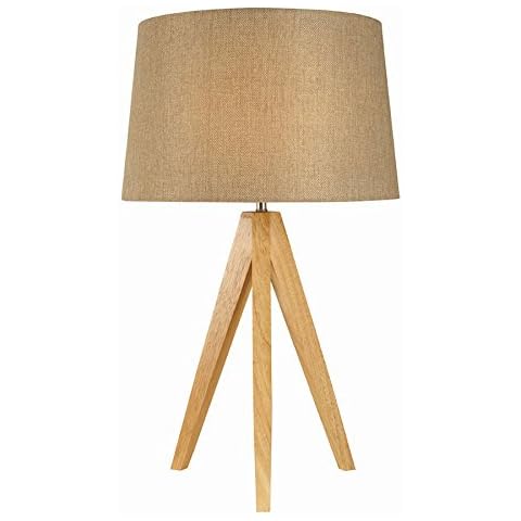 Village At Home Tripod Table lamp Colour, Light Wood with Taupe Shade Cover