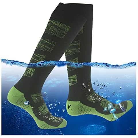 RANDY SUN Waterproof Breathable Knee High Kayaking Hunting Fishing Socks, Black&green, Large Cover