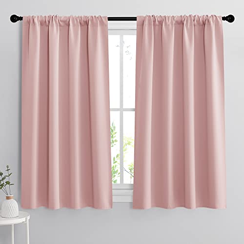 RYB HOME Short Window Curtains for Kitchen, Room Darkening Rod Pocket Drapes Decorative Privcay Backdrops Thermal Shades for Home Office Bathroom Basement, Peach Blush, W42 x L45 inch, 2 Panels