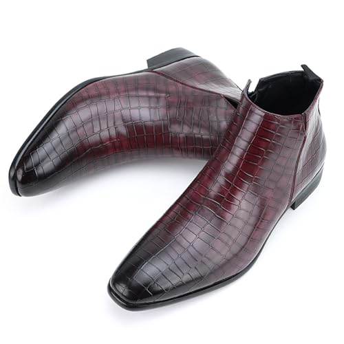 Men'S Gradient Print Leather Chelsea Ankle Boots Retro Square Toe Chunky Heel Slip-On Business Casual Formal Ankle Boots Comfortable High Top Dress Boot2