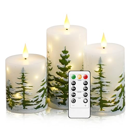 kakoya Candele tremolanti senza fiamma con telecomando, 3 candele a LED in vera cera, funzionamento a batteria, con filo a stella incorporato, per la decorazione della casa, regali di Natale