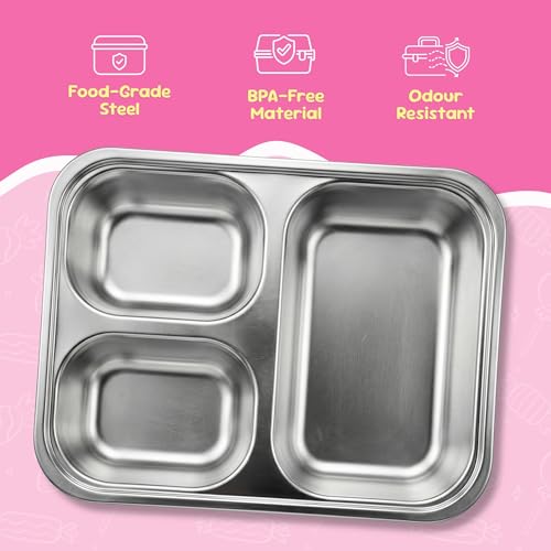 Image of Famyo June Unicorn School Essentials Kit for Kids | Bento Lunch Box + Pencil Pouch Combo | Leakproof 3-Compartment Tiffin Box & Hard Shell Pencil Case