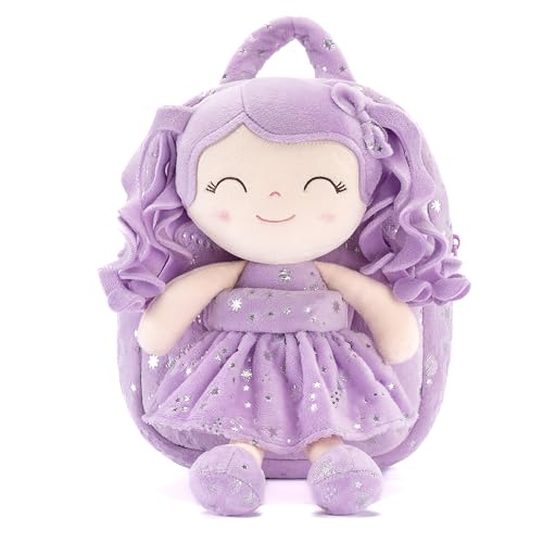 Image of Gloveleya Kids Backpack Toddler Girl Gift Plush Curly Hair Doll Backpack - Purple 9''