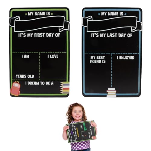 First and Last Day of School Board, 11.8" x 7.9" Double Sided Chalkboard Sign for Kids, Reusable Back to School Photo Prop Board for Kindergarten Preschool Primary