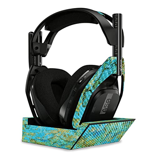 Image of MightySkins Carbon Fiber Skin Compatible with Astro A50 Wireless Headphones + Base Station (Gen 4) - Teal Marble | Protective, Durable Textured Carbon Fiber Finish | Easy to Apply | Made in The USA