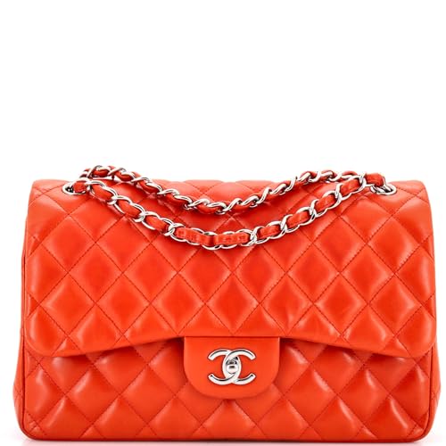Pre-Loved Classic Double Flap Bag Quilted Lambskin Jumbo, Red