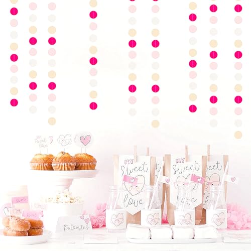 Image of Hot-Pink Beige Party-Decorations Streamers-Garland - 52ft Birthday Baby Shower Hanging Paper Banner, Bachelorette Bridal Shower Wedding Girl Blush Decor Hugfond