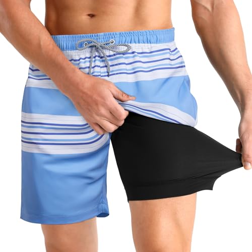 iCKER Mens Swim Trunks with Compression Liner 5.5" Inseam Quick Dry Swim Shorts Bathing Suit Beach Shorts2