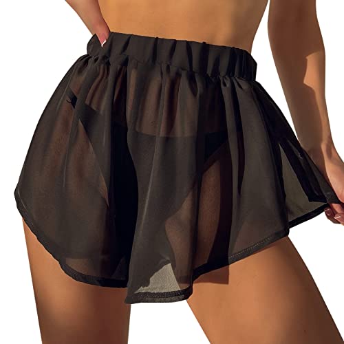 Generisch Vestido de punto para mujer, de malla de verano, envoltura de bikini de playa, volantes, pantalones cortos, cubierta de pantalones, cubierta con cordón, lado de la playa para bikinis