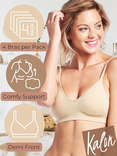 Image of Kalon Women's 4 Pack Demi Padded Bralette Wireless Comfortable Bra