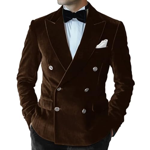 Men's Velvet Blaze Double-Breasted Sport Coat Solid Color Slim Fit Suit Jacket for Dinner Prom Wedding