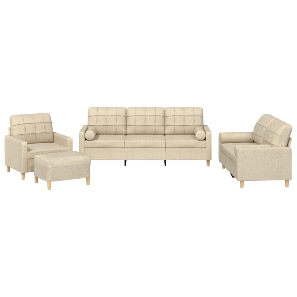 Juego de 4 sofás de color crema, 78 – 198 x 77 x 80 cm, poliéster transpirable con marco de madera contrachapada metálica, moderno, pequeño sofá para salón, balcón, dormitorio