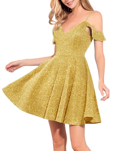 Women's Sparkly Sequin Dress Sparkle Off The Shoulder Ruffle Flowy Party Mini Vintage Homecoming Dresses
