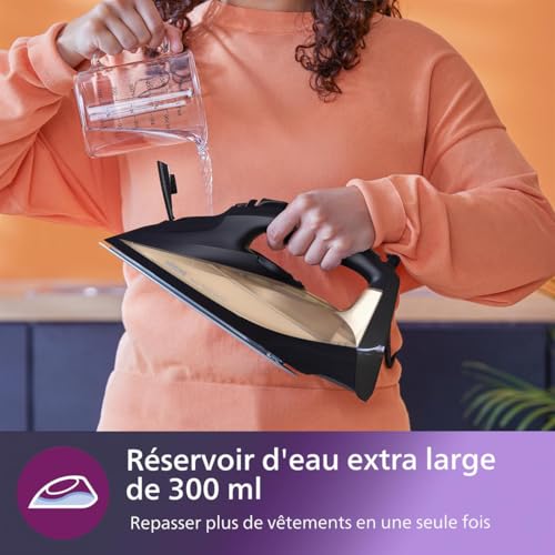 Philips Séries 7000 Fer à vapeur vapeur continue 50 gmin 250 g de Vapeur en plus Vapeur verticale Semelle SteamGlide Elite Or DST704080 - vue 7