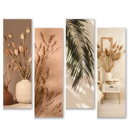 Image of RADIQORE Set of 4 Wall Decor for Living Room- Boho Aesthetic Wall Hangings for Home /Wall Decoration Items for Living Room Wall Art Bedroom Eco-Friendly Recycled Board-Double Tape wall decor (Floral)