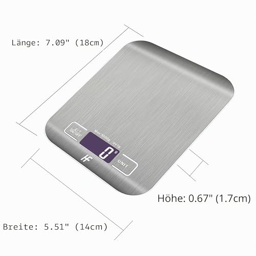 Foto von HomeFashion Digitale Küchenwaage 5kg 1g 11lb Edelstahlplattform, LED-Display, Präzisions-Lebensmittelwaage für Küche, Kochen, Backen, Zuhause und Büro
