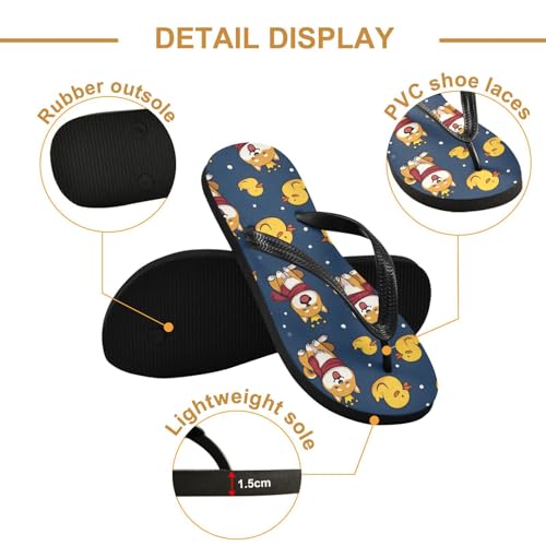 ALAZA Crown Corgi Dogs Yellow Ducks Flip Flops for Women Fashion Beach Slippers Comfort Mens Flip Flops Non-Slip Rubber Shower Slippers Sandal for Hotel Travel Sport,XS3