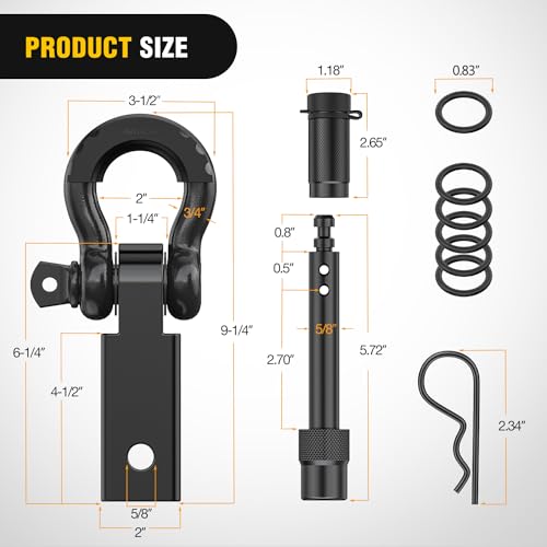 Image of Nilight Anti-Theft Shackle Hitch Receiver 2Inch 45000 LBs Breaking Strength 3 /4 inch Anti-Theft D Ring Shackle 5 /8 inch Trailer Hitch Lock Pin Heavy Duty Solid Towing Kit for Trucks Off Road (Black)