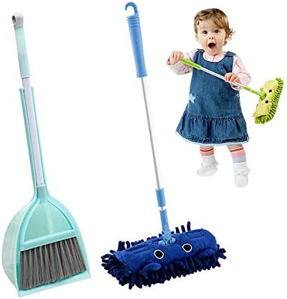 lesgos Toy Broom Set, Mini Broom with Dustpan for Kids, Pretend Play Kids Mop with Stretchable Handle Housekeeping Floor Cleaning Tools for Children