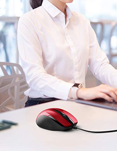 Image of TECKNET USB Wired Mouse, 6-Button Corded Computer Mouse with 4 Adjustable DPI, Optical Computer Mice with Ergonomic Design and 5FT Cord for Laptop, Chromebook, PC, Desktop, Mac, Notebook - Dard Red