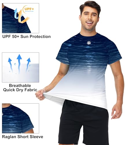 Image of AOBUTE Mens Swim Shirts Short Sleeve UPF 50+ Sun Shirt Quick Dry Rash Guard Fishing Swimming Shirt