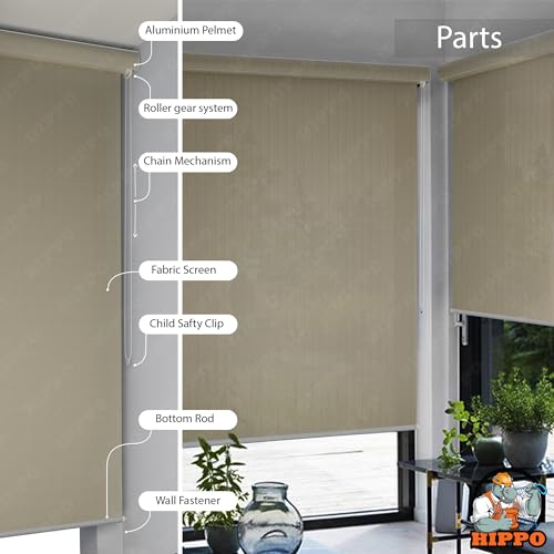 Image of HIPPO Outdoor HDPE Roller Blind Curtain - 95% Sun & UV Protection,reathable Airflow Design, Light Filtering Corded Roll-Up Shade for Balcony & Outdoor Spaces (Sahara-Sand, 3FTX6FT)