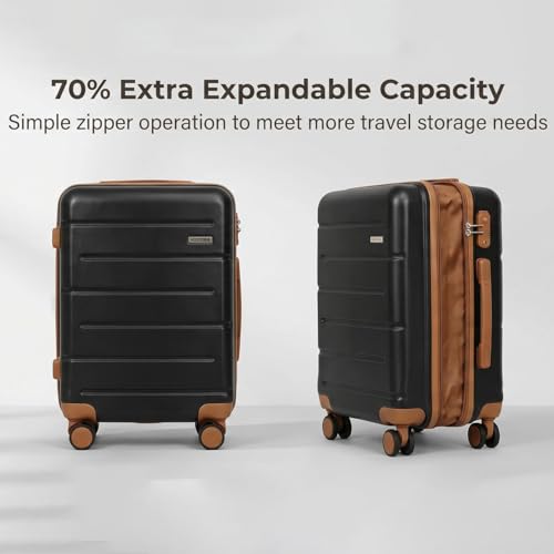 Image of 3-Piece Luggage Set with Carry On Luggage Set 22x14x9 Airline Approved, ABS Hardside Suitcase with 8 Spinner Wheels & TSA Lock, Expandable Suitcase for Men & Women (20 /TB /DB Black)