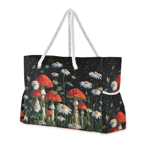 susiyo Mushrooms Beach Bags for Women Large Travel Tote Bag Waterproof Sandproof Lightweight Swim Pool Bag for Family Outdoor