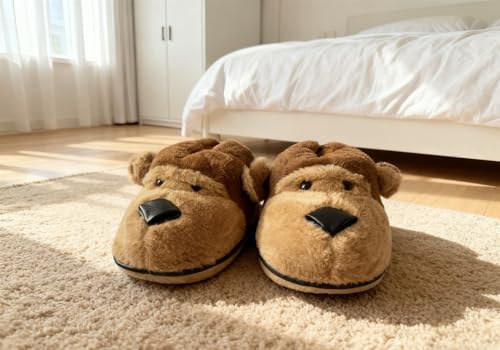 Chaussons d'intérieur en peluche chaude singe 3D hiver