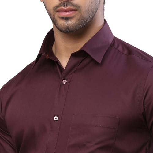 Image of Raymond Men Cotton Slim Fit Solid Pattern Semi Cut Away Collar Formal Shirt