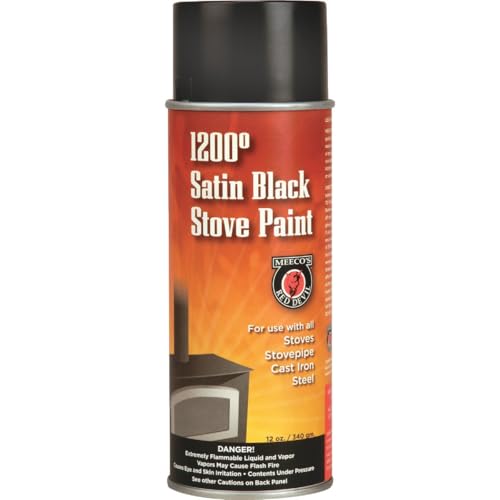 MEECO'S RED DEVIL 405 High-Temperature Satin Black Aerosol Stove Paint - Fast-Drying 1200°F Paint for Metal, Masonry, Brick & Composite Surfaces (12 fl oz, Satin Black) - Made in the USA