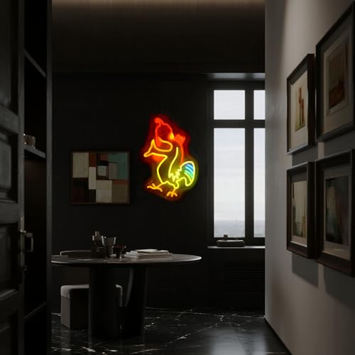 Image of Chicken Neon Signs Vibrant Chicken LED Light Sign Funny Meme Lamp for College Dorm Decor, Outdoor, Bedroom or Home Office Wall Decor Neon LED Gifts