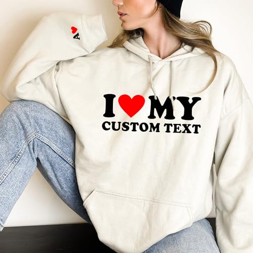 Matching Couple Hoodies with Custom Initial I Heart My Girlfriend Hoodie with Name on Sleeve I Love Hoodie I Heart My Boyfriend Hoody My GF BF Hoodies for Couples2