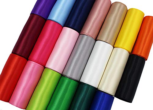 3 Inch Wide Solid Color Double Sided Polyester Satin Ribbon 20 Colors X 2 Yard Each Total 40 Yds Per Package #TOP2