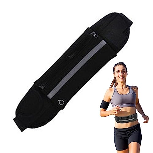 Corre de cinturón de Cintura Ajustable con cinturón con Franja Reflectante y Puerto de Auriculares Packle sostenga un teléfono de 6 Pulgadas para Entrenamientos Negros