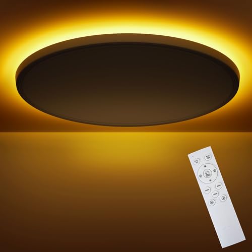 OUILA Lampara Techo Regulable, 24W Plafon Led Techo+6W Luz Nocturna, 2650LM Lampara de Techo con Función de Memoria, 3000K-6500K+1800K Retroiluminado Lampara Led Techo Ø30cm