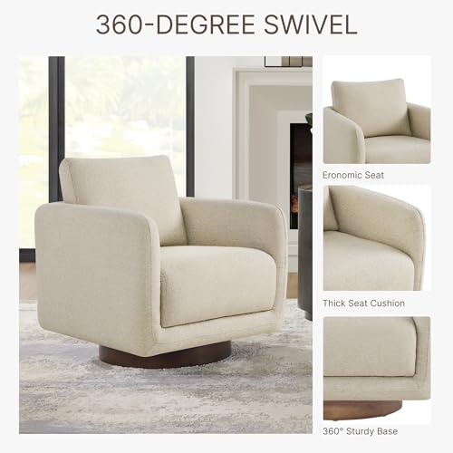 Image of Modern Swivel Accent Chair, 360 Rotating Round Barrel Armchair with Performance Fabric Upholstery for Living Room, Bedroom, Office, Reading Nook, Single,Oatmeal