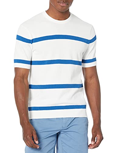 Club Monaco Men's Short Sleeve Micro Boucle Striped Sweater