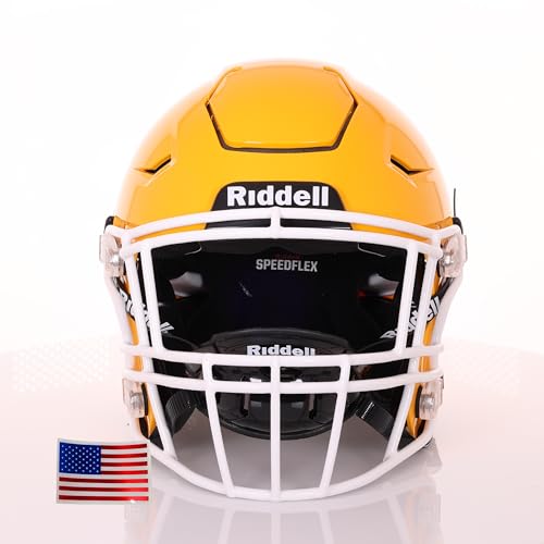 Green Gridiron - Riddell SpeedFlex Adult w/White SF-2EG-II Facemask + US Flag Decal (GB Gold Helmet, Small Helmet)
