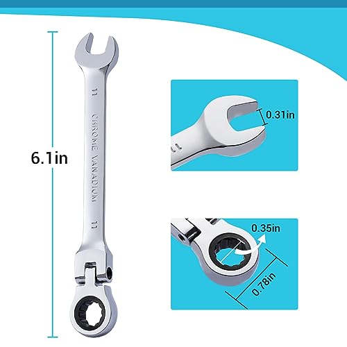 Image of B4B BANG 4 BUCK 11mm Ratcheting Combination Wrench Metric, Flex Head Ratcheting Wrench Spanner with 12-Point Design, 72-Tooth Ratchet, Chrome Vanadium Steel