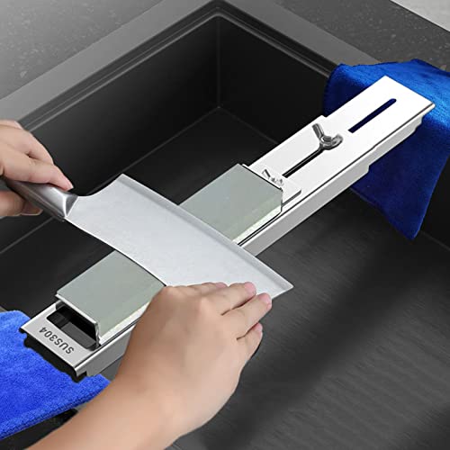 Antiskid Sink Bridge Knife Sharpening Stone Kit - Large Size Stainless Adjustable Whetstone Holder With 400/1000 Grit Sharpening Stones For Knives - Fit Any Sink Hold Any Whetstone And Clean Up Easy #TOP4