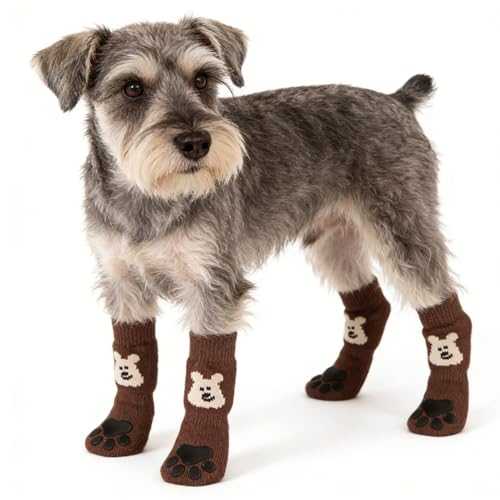 Dog Socks 4-Piece - XS S M L Cotton Soft Anti Slip Socks with Adjustable Straps | Indoor Footwear Preventing Licking Slipping Co