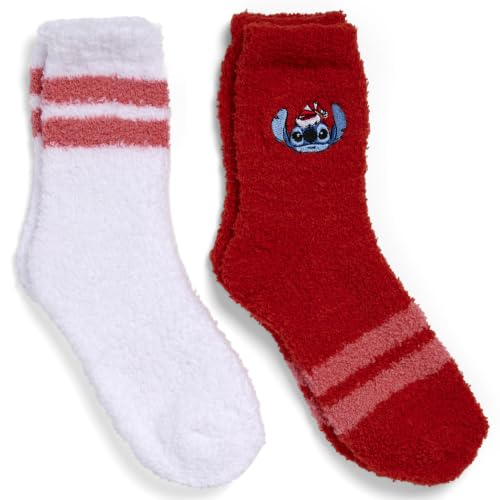 Image of Disney Women's Lilo & Stitch Holiday 2 Pack Mid Crew Fuzzy Slipper Socks