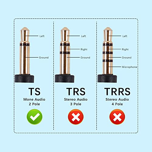 PNGKNYOCN 2.5mm to 3.5mm Short Cable,2 Pack 2.5mm Mono Plug to 3.5mm Mono Jack Adapter Audio Cable for Smartphone Headphone etc(16cm - Image 3