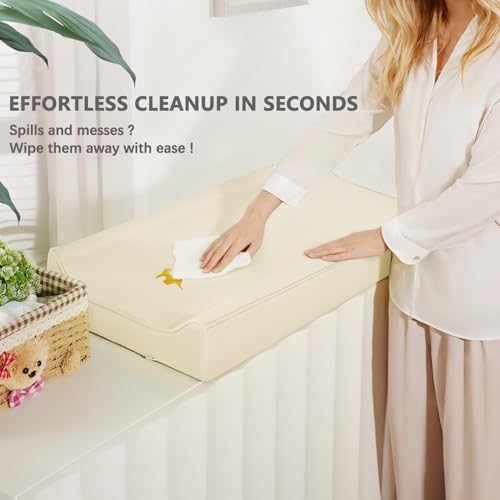 Vegan Leather Changing Pad Cover with Zipper - 31\"X 16\" - Waterproof Wipeable, Extra Thick & Portable & Non-Slip Diaper Mat - Fits Standard Changing Tables (Beige)