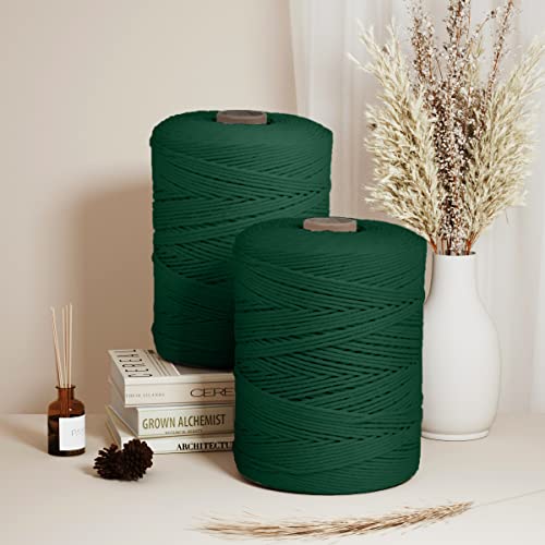 Image of ZUEXT Macrame Cord, Blackish Green, 3mm x 547yds Cotton String Macrame Yarn | Natural Handmade, 4 Strands Twisted Cotton Rope, for Craft Wall Hanging Weaving Tapestry Dream Catchers Hanger DIY Gift, 500m