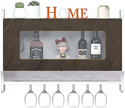 Pmnianhua Wall Mounted Wine Rack with Glass Door,31'' Floating Racks with Stemware Hanger,Wine Display Storage Holder for Kitchen Dining Room Bar(Gray+White)