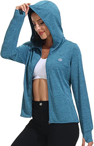 Mofiz Women's Full Zip Active Jacket Lightweight Sports Jacket Quick Dry Athletic Jacket Long Sleeve Hiking Shirt Upf 50+ Sun Protection Hoodie Shirt M Sea Blue #TOP30