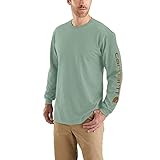 Carhartt Herren-T-Shirt, lockere Passform, schwer, langärmelig, Logo-Ärmel, grafisches Closeout-T-Shirt, Jade Heather, L