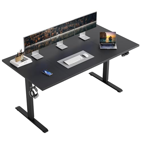 Image of Agilestic Electric Standing Desk, 63 x 23.6 Inches Height Adjustable Desk, Sit Stand up Desk for Work Office Home, Splice Board, Black